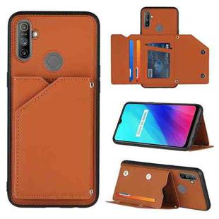 For OPPO Realme C3 Skin Feel PU + TPU + PC Back Cover Shockproof Case with Card Slots & Holder & Photo Frame(Brown)