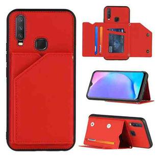 For vivo Y17 & Y15 & Y12 Skin Feel PU + TPU + PC Back Cover Shockproof Case with Card Slots & Holder & Photo Frame(Red)