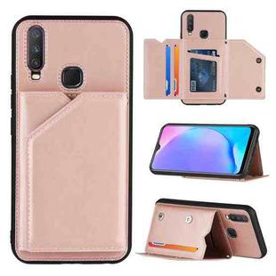 For vivo Y17 & Y15 & Y12 Skin Feel PU + TPU + PC Back Cover Shockproof Case with Card Slots & Holder & Photo Frame(Rose Gold)