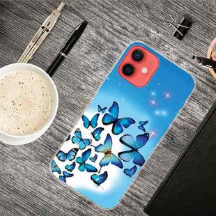 For iPhone 12 mini Shockproof Painted Transparent TPU Protective Case (Blue Butterfly)
