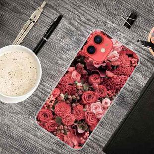 For iPhone 12 mini Shockproof Painted Transparent TPU Protective Case (Many Red Roses)