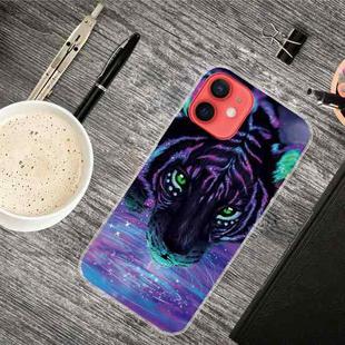 For iPhone 12 mini Shockproof Painted Transparent TPU Protective Case (Purple Tiger)