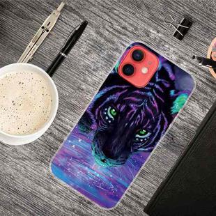 For iPhone 12 / 12 Pro Shockproof Painted Transparent TPU Protective Case(Purple Tiger)