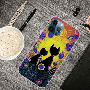 For iPhone 12 Pro Max Shockproof Painted Transparent TPU Protective Case(Oil Painting Black Cat)