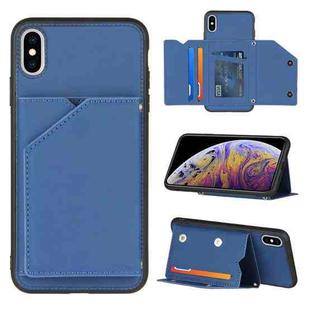 For iPhone X / XS Skin Feel PU + TPU + PC Back Cover Shockproof Case with Card Slots & Holder & Photo Frame(Royal Blue)