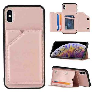 For iPhone X / XS Skin Feel PU + TPU + PC Back Cover Shockproof Case with Card Slots & Holder & Photo Frame(Rose Gold)