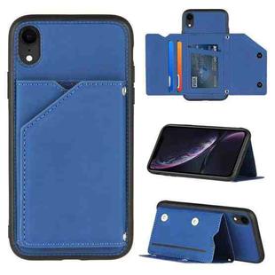 For iPhone XR Skin Feel PU + TPU + PC Back Cover Shockproof Case with Card Slots & Holder & Photo Frame(Royal Blue)
