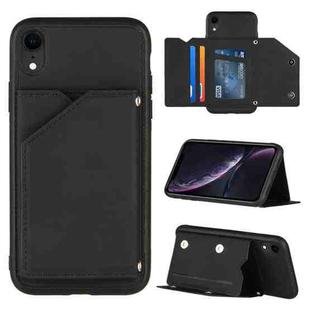 For iPhone XR Skin Feel PU + TPU + PC Back Cover Shockproof Case with Card Slots & Holder & Photo Frame(Black)