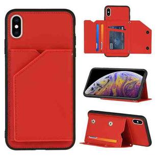 For iPhone XS Max Skin Feel PU + TPU + PC Back Cover Shockproof Case with Card Slots & Holder & Photo Frame(Red)