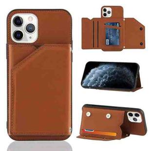 For iPhone 11 Pro Skin Feel PU + TPU + PC Back Cover Shockproof Case with Card Slots & Holder & Photo Frame (Brown)