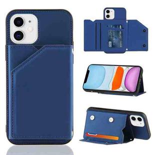 For iPhone 11 Skin Feel PU + TPU + PC Back Cover Shockproof Case with Card Slots & Holder & Photo Frame (Royal Blue)