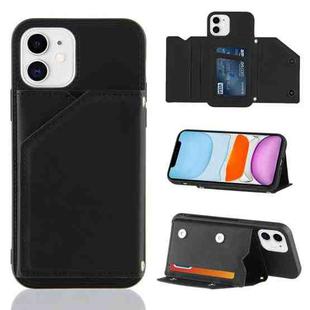 For iPhone 11 Skin Feel PU + TPU + PC Back Cover Shockproof Case with Card Slots & Holder & Photo Frame (Black)