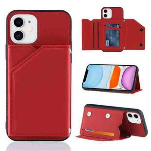 For iPhone 11 Skin Feel PU + TPU + PC Back Cover Shockproof Case with Card Slots & Holder & Photo Frame (Red)