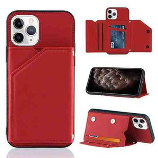 For iPhone 11 Pro Max Skin Feel PU + TPU + PC Back Cover Shockproof Case with Card Slots & Holder & Photo Frame (Red)