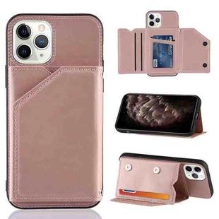 For iPhone 11 Pro Max Skin Feel PU + TPU + PC Back Cover Shockproof Case with Card Slots & Holder & Photo Frame (Rose Gold)