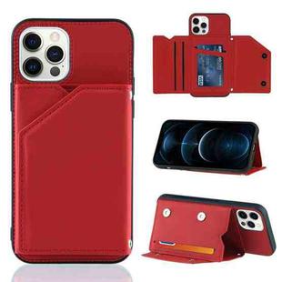 For iPhone 12 Pro Max Skin Feel PU + TPU + PC Back Cover Shockproof Case with Card Slots & Holder & Photo Frame(Red)
