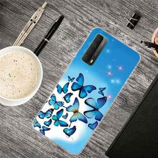 For Huawei P Smart 2021 Shockproof Painted Transparent TPU Protective Case(Blue Butterfly)