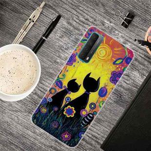 For Huawei P Smart 2021 Shockproof Painted Transparent TPU Protective Case(Oil Painting Black Cat)