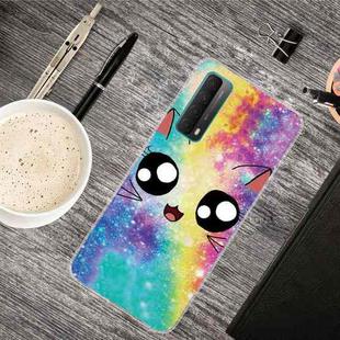 For Huawei P Smart 2021 Shockproof Painted Transparent TPU Protective Case(Starry Cute Cat)