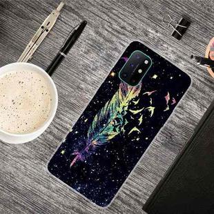 For OnePlus 8T Shockproof Painted Transparent TPU Protective Case(Colorful Feathers)