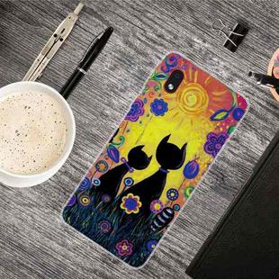 For Samsung Galaxy A01 Core Shockproof Painted Transparent TPU Protective Case(Oil Painting Black Cat)