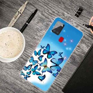 For Samsung Galaxy A21s Shockproof Painted Transparent TPU Protective Case(Blue Butterfly)