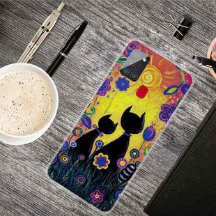 For Samsung Galaxy A21s Shockproof Painted Transparent TPU Protective Case(Oil Painting Black Cat)