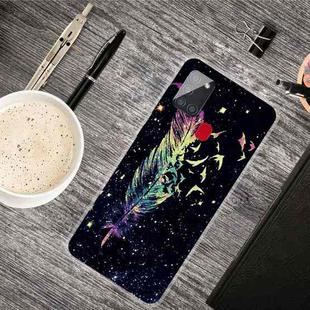 For Samsung Galaxy A21s Shockproof Painted Transparent TPU Protective Case(Colorful Feathers)