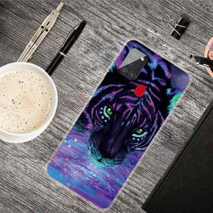 For Samsung Galaxy A21s Shockproof Painted Transparent TPU Protective Case(Purple Tiger)