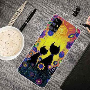 For Samsung Galaxy M31s Shockproof Painted Transparent TPU Protective Case(Oil Painting Black Cat)