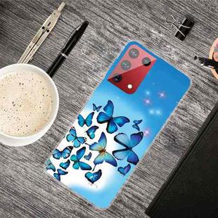 For Samsung Galaxy S21 Ultra 5G Shockproof Painted Transparent TPU Protective Case(Blue Butterfly)