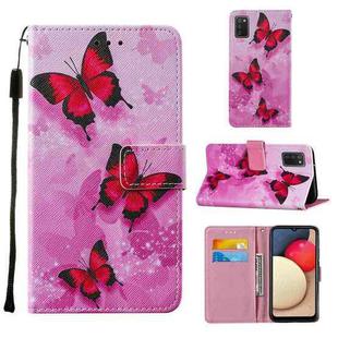 For Samsung Galaxy A02s US Version Cross Texture Painting Pattern Horizontal Flip Leather Case with Holder & Card Slots & Wallet & Lanyard(Pink Butterflies)