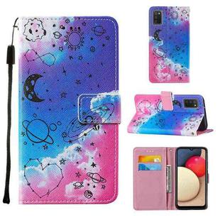 For Samsung Galaxy A02s US Version Cross Texture Painting Pattern Horizontal Flip Leather Case with Holder & Card Slots & Wallet & Lanyard(Love Universe)