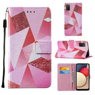 For Samsung Galaxy A02s US Version Cross Texture Painting Pattern Horizontal Flip Leather Case with Holder & Card Slots & Wallet & Lanyard(Pink Rhombus)