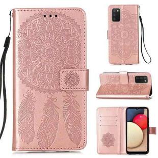 For Samsung Galaxy A02s Dream Catcher Printing Horizontal Flip Leather Case with Holder & Card Slots & Wallet & Lanyard(Rose Gold)