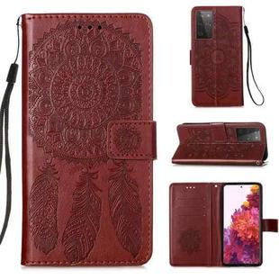 For Samsung Galaxy S21 Ultra 5G Dream Catcher Printing Horizontal Flip Leather Case with Holder & Card Slots & Wallet & Lanyard(Brown)