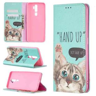 For OPPO A5 (2020) Colored Drawing Pattern Invisible Magnetic Horizontal Flip PU Leather Case with Holder & Card Slots & Wallet(Cat)