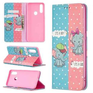 For OPPO A31 (2020) Colored Drawing Pattern Invisible Magnetic Horizontal Flip PU Leather Case with Holder & Card Slots & Wallet(Elephant)