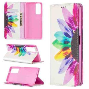 For Huawei P smart 2021 / Y7a Colored Drawing Pattern Invisible Magnetic Horizontal Flip PU Leather Case with Holder & Card Slots & Wallet(Sun Flower)