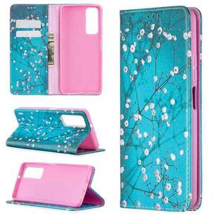 For Huawei P smart 2021 / Y7a Colored Drawing Pattern Invisible Magnetic Horizontal Flip PU Leather Case with Holder & Card Slots & Wallet(Plum Blossom)