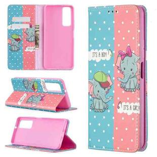 For Huawei P smart 2021 / Y7a Colored Drawing Pattern Invisible Magnetic Horizontal Flip PU Leather Case with Holder & Card Slots & Wallet(Elephant)