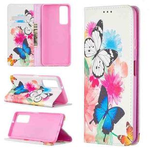For Huawei P smart 2021 / Y7a Colored Drawing Pattern Invisible Magnetic Horizontal Flip PU Leather Case with Holder & Card Slots & Wallet(Two Butterflies)