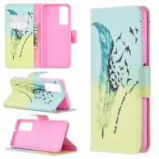 For Huawei P smart 2021 / Y7a Colored Drawing Pattern Horizontal Flip Leather Case with Holder & Card Slots & Wallet(Feather)