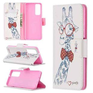 For Huawei P smart 2021 / Y7a Colored Drawing Pattern Horizontal Flip Leather Case with Holder & Card Slots & Wallet(Giraffe)