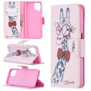 For Samsung Galaxy A12 Colored Drawing Pattern Horizontal Flip Leather Case with Holder & Card Slots & Wallet(Giraffe)