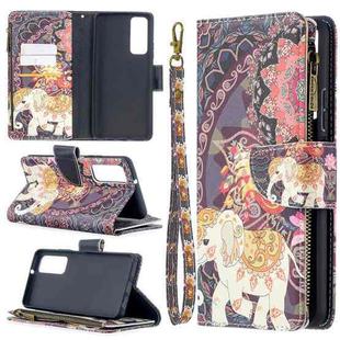 For Huawei P smart 2021 / Y7a Colored Drawing Pattern Zipper Horizontal Flip Leather Case with Holder & Card Slots & Wallet(Flower Elephant)