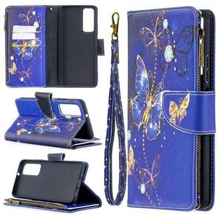 For Huawei P smart 2021 / Y7a Colored Drawing Pattern Zipper Horizontal Flip Leather Case with Holder & Card Slots & Wallet(Purple Butterflies)