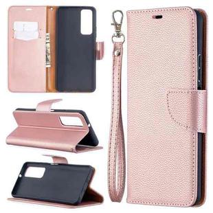 For Huawei P smart 2021 / Y7a Litchi Texture Pure Color Horizontal Flip PU Leather Case with Holder & Card Slots & Wallet & Lanyard(Rose Gold)