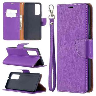 For Huawei P smart 2021 / Y7a Litchi Texture Pure Color Horizontal Flip PU Leather Case with Holder & Card Slots & Wallet & Lanyard(Purple)