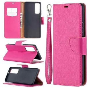 For Huawei P smart 2021 / Y7a Litchi Texture Pure Color Horizontal Flip PU Leather Case with Holder & Card Slots & Wallet & Lanyard(Rose Red)